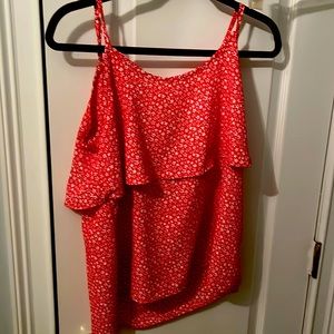 Beautiful floral, red and white flounce, tank top